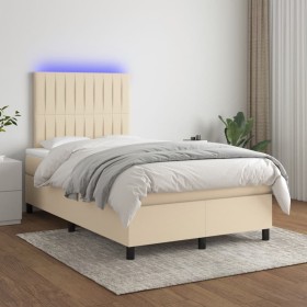 Cama box spring con colchón y LED tela crema 120x200 cm de , Camas y somieres - Ref: Foro24-3135026, Precio: 438,69 €, Descue...