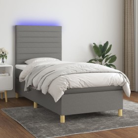 Cama box spring colchón y luces LED tela gris oscuro 80x200 cm de , Camas y somieres - Ref: Foro24-3135470, Precio: 337,72 €,...