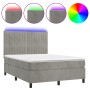 Cama box spring colchón y LED terciopelo gris claro 140x200 cm de , Camas y somieres - Ref: Foro24-3136245, Precio: 500,32 €,...