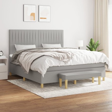 Cama box spring con colchón tela gris claro 160x200 cm de , Camas y somieres - Ref: Foro24-3137325, Precio: 590,87 €, Descuen...