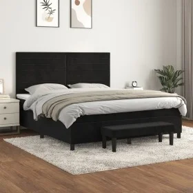 Cama box spring con colchón terciopelo negro 160x200 cm de , Camas y somieres - Ref: Foro24-3137913, Precio: 582,86 €, Descue...