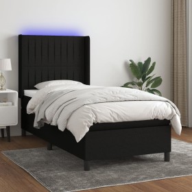 Cama box spring colchón y luces LED tela negro 100x200 cm de , Camas y somieres - Ref: Foro24-3138455, Precio: 356,99 €, Desc...