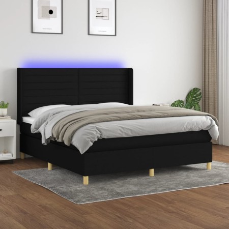Cama box spring colchón y luces LED tela negro 160x200 cm de , Camas y somieres - Ref: Foro24-3138967, Precio: 638,77 €, Desc...