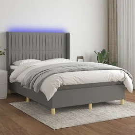 Cama box spring colchón y luces LED tela gris oscuro 140x190 cm de , Camas y somieres - Ref: Foro24-3139030, Precio: 529,44 €...