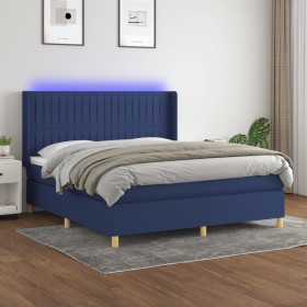 Cama box spring colchón y luces LED tela azul 160x200 cm de , Camas y somieres - Ref: Foro24-3139051, Precio: 580,27 €, Descu...