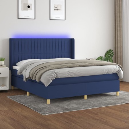 Cama box spring colchón y luces LED tela azul 160x200 cm de , Camas y somieres - Ref: Foro24-3139051, Precio: 580,27 €, Descu...