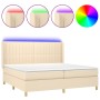 Cama box spring colchón y luces LED tela crema 200x200 cm de , Camas y somieres - Ref: Foro24-3139066, Precio: 637,77 €, Desc...