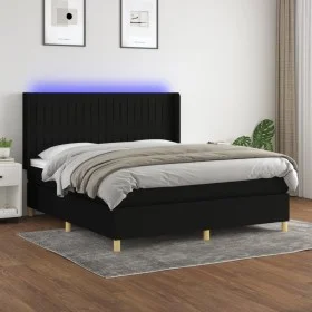 Box spring bed mattress and LED lights black fabric 160x200 cm by , Beds and slatted bases - Ref: Foro24-3139047, Price: 596,...