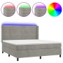 Cama box spring colchón y LED terciopelo gris claro 160x200 cm de , Camas y somieres - Ref: Foro24-3139631, Precio: 546,86 €,...