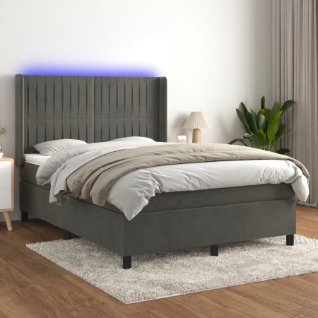 Cama box spring colchón y LED terciopelo gris oscuro 140x200 cm de , Camas y somieres - Ref: Foro24-3139686, Precio: 504,52 €...