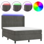 Cama box spring colchón y LED terciopelo gris oscuro 140x200 cm de , Camas y somieres - Ref: Foro24-3139686, Precio: 504,52 €...