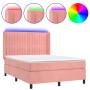 Cama box spring colchón y LED terciopelo rosa 140x190 cm de , Camas y somieres - Ref: Foro24-3139684, Precio: 525,66 €, Descu...