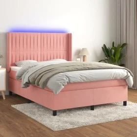 Boxspringbett mit Matratze und LED-Rosa-Samt 140x200 cm von , Betten und Lattenroste - Ref: Foro24-3139690, Preis: 496,67 €, ...