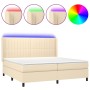 Cama box spring colchón y luces LED tela crema 200x200 cm de , Camas y somieres - Ref: Foro24-3138506, Precio: 636,42 €, Desc...