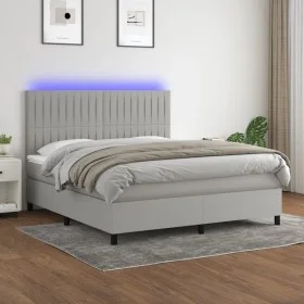 Cama box spring colchón y luces LED tela gris claro 160x200 cm de , Camas y somieres - Ref: Foro24-3135045, Precio: 553,01 €,...