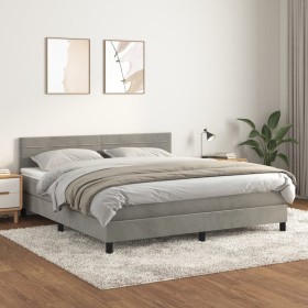 Cama box spring con colchón terciopelo gris claro 160x200 cm de , Camas y somieres - Ref: Foro24-3141371, Precio: 470,84 €, D...