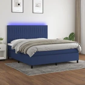 Cama box spring colchón y luces LED tela azul 160x200 cm de , Camas y somieres - Ref: Foro24-3135051, Precio: 554,82 €, Descu...