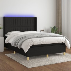 Cama box spring colchón y luces LED tela negro 140x200 cm de , Camas y somieres - Ref: Foro24-3139039, Precio: 518,09 €, Desc...