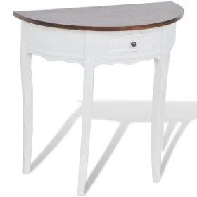 Mesa consola semicircular con cajón blanca y superficie marrón de vidaXL, Mesas auxiliares - Ref: Foro24-241531, Precio: 138,...