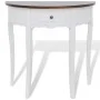 Mesa consola semicircular con cajón blanca y superficie marrón de vidaXL, Mesas auxiliares - Ref: Foro24-241531, Precio: 138,...