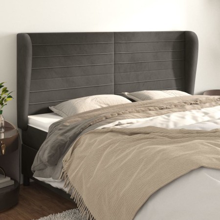 Cabecero con orejas de terciopelo gris oscuro 163x23x118/128 cm de , Cabeceros y pies de cama - Ref: Foro24-3118151, Precio: ...