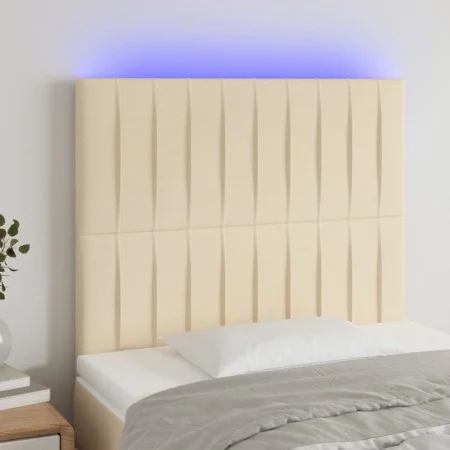 Headboard with LED lights cream fabric 100x5x118/128 cm by , Headboards and footboards - Ref: Foro24-3122657, Price: 84,14 €,...