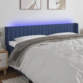 Blue fabric headboard with LED 163x16x78/88 cm by , Headboards and footboards - Ref: Foro24-3123486, Price: 74,43 €, Discount: %