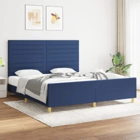Estructura de cama con cabecero de tela azul 180x200 cm de , Camas y somieres - Ref: Foro24-3125160, Precio: 233,88 €, Descue...