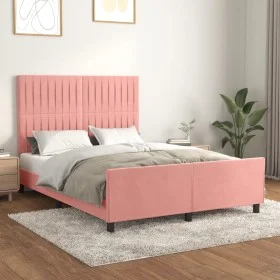 Pink velvet bed frame with headboard 140x200 cm by , Beds and slatted bases - Ref: Foro24-3125884, Price: 237,80 €, Discount: %