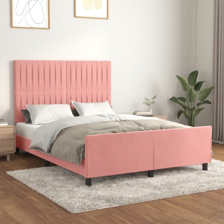 Estructura de cama con cabecero de terciopelo rosa 140x190 cm de , Camas y somieres - Ref: Foro24-3125878, Precio: 227,18 €, ...