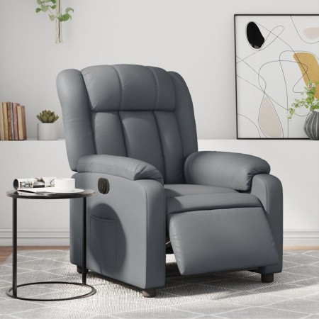 Sillón reclinable eléctrico de cuero sintético gris en Sillones | Comprar online en Foru.es