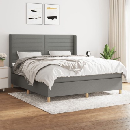 Cama box spring con colchón tela gris oscuro 160x200 cm de , Camas y somieres - Ref: Foro24-3132082, Precio: 572,98 €, Descue...