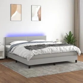 Cama box spring colchón y luces LED tela gris claro 160x200 cm de , Camas y somieres - Ref: Foro24-3133245, Precio: 490,36 €,...