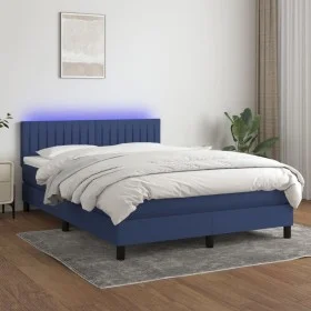 Box spring bed mattress and LED lights blue fabric 140x200 cm by , Beds and slatted bases - Ref: Foro24-3133323, Price: 435,8...