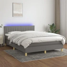 Boxspringbettmatratze und LED-Leuchten dunkelgrauer Stoff 140x200 cm von , Betten und Lattenroste - Ref: Foro24-3133878, Prei...