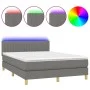 Box spring bed mattress and LED lights dark gray fabric 140x200 cm by , Beds and slatted bases - Ref: Foro24-3133878, Price: ...