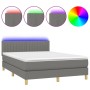 Cama box spring colchón y luces LED tela gris oscuro 140x200 cm de , Camas y somieres - Ref: Foro24-3133878, Precio: 428,51 €...