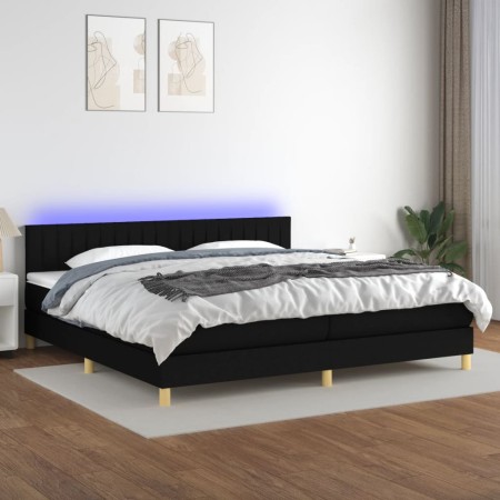 Cama box spring con colchón LED tela negro 200x200 cm de , Camas y somieres - Ref: Foro24-3133903, Precio: 576,54 €, Descuent...
