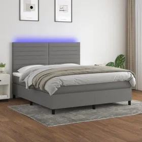 Cama box spring colchón y luces LED tela gris oscuro 160x200 cm de , Camas y somieres - Ref: Foro24-3134966, Precio: 556,18 €...