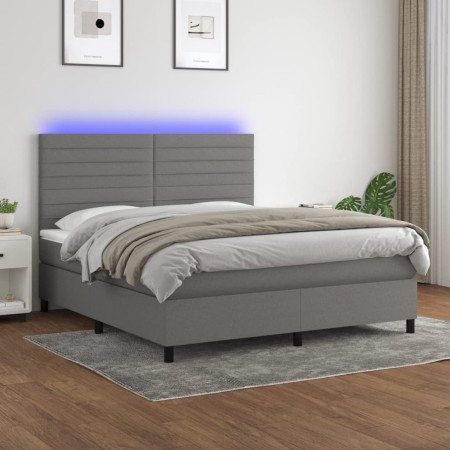 Cama box spring colchón y luces LED tela gris oscuro 160x200 cm de , Camas y somieres - Ref: Foro24-3134966, Precio: 583,20 €...