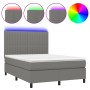 Cama box spring colchón y luces LED tela gris oscuro 140x200 cm de , Camas y somieres - Ref: Foro24-3135038, Precio: 509,59 €...