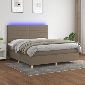 Cama box spring colchón y luces LED tela gris taupe 160x200 cm de , Camas y somieres - Ref: Foro24-3135529, Precio: 622,40 €,...