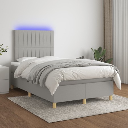 Cama box spring con colchón tela y LED gris claro 120x200 cm de , Camas y somieres - Ref: Foro24-3135581, Precio: 407,24 €, D...