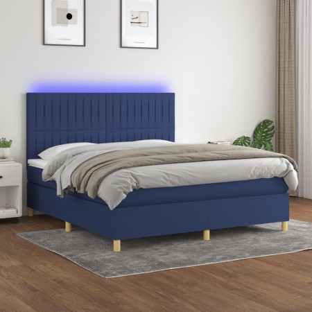 Cama box spring colchón y luces LED tela azul 160x200 cm de , Camas y somieres - Ref: Foro24-3135611, Precio: 573,19 €, Descu...