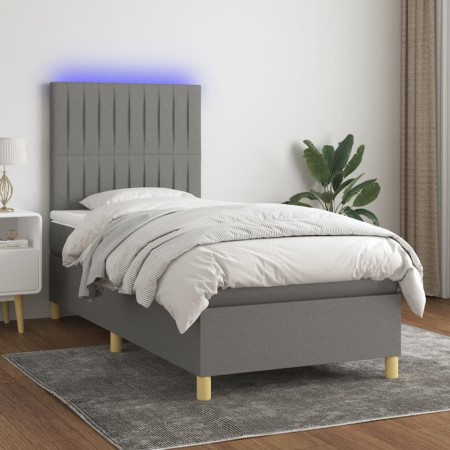 Cama box spring colchón y luces LED tela gris oscuro 100x200 cm de , Camas y somieres - Ref: Foro24-3135574, Precio: 357,85 €...