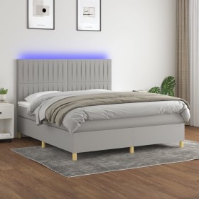 Cama box spring colchón y luces LED tela gris claro 160x200 cm de , Camas y somieres - Ref: Foro24-3135605, Precio: 553,48 €,...