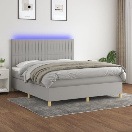 Cama box spring colchón y luces LED tela gris claro 160x200 cm de , Camas y somieres - Ref: Foro24-3135605, Precio: 553,48 €,...