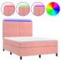 Cama box spring colchón y LED terciopelo rosa 140x190 cm de , Camas y somieres - Ref: Foro24-3136244, Precio: 513,08 €, Descu...
