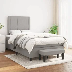 Box spring bed with light gray fabric mattress 120x200 cm by , Beds and slatted bases - Ref: Foro24-3136741, Price: 421,96 €,...
