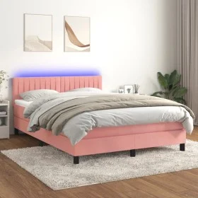 Box spring bed with mattress and LED pink velvet 140x190 cm by , Beds and slatted bases - Ref: Foro24-3134524, Price: 466,01 ...